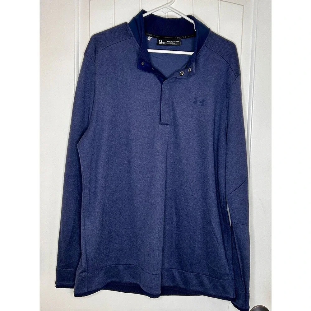 UNDER ARMOUR GOLF Blue Storm Sweater Fleece 1/4 Snap Mock Neck Top Sz XXL